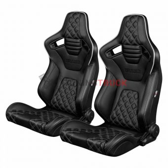 Спортивные сиденья анатомические серии Elite-X Series Sport Seats - Black Diamond (Double White Stitching / White Piping)