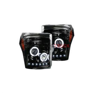Ford Superduty 11-16 F250/F350/F450/F550 PROJECTOR HEADLIGHTS w/ CCFL HALOS & DRL - Smoked / Black