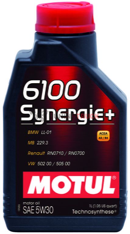 1 л MOTUL 6100 SYNERGIE+ 5W-30 для бензиновых и дизельных двигателей, изготовленное по технологии Technosynthese®