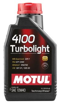 1 л MOTUL 4100 TURBOLIGHT 10W-40 для бензиновых и дизельных двигателей, изготовленное по технологии Technosynthese®
