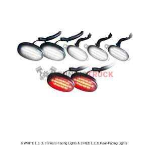 Ford RAPTOR 09-14 LED Fender & Front Grill Light Kit - (7-Piece Set) w/ 5 WHITE LED Forward-Facing Lights & 2 RED Rear-Facing Lights - Smoked Lens w/ Black Trim