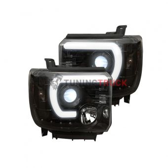 GMC Sierra 14-17 (3nd GEN) PROJECTOR HEADLIGHTS w/ SMOOTH OLED HALOS & DRL - Smoked / Black