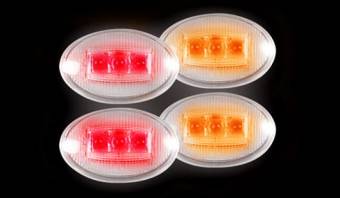 Ford 99-10 Superduty Dually Fender Lenses (4-Piece Set) w/ 2 Red LED Lights & 2 Amber LED Lights - Clear Lens w/ Chrome Trim