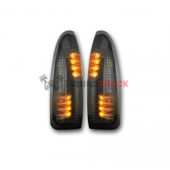 Ford 03-07 F250/F350 Superduty & Excursion Side Mirror Lenses (2-Piece Set) w/ AMBER LED Running Lights & Turn Signals - Smoked Lens