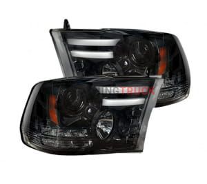 Dodge RAM 14-17 1500 & 15-17 2500/3500 PROJECTOR HEADLIGHTS w/ Ultra High Power Smooth OLED DRL & High Power Amber LED Turn Signals - Smoked / Black