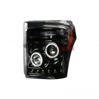 Ford Superduty 11-16 F250/F350/F450/F550 PROJECTOR HEADLIGHTS w/ CCFL HALOS & DRL - Smoked / Black