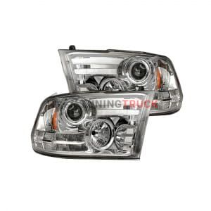 Dodge RAM 14-17 1500 & 15-17 2500/3500 PROJECTOR HEADLIGHTS w/ Ultra High Power Smooth OLED DRL & High Power Amber LED Turn Signals - Clear / Chrome