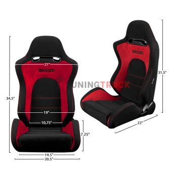 Спортивные сиденья анатомические серии S8 Series V2 Sport Seats - Black Cloth with Red Microsuede