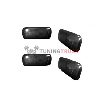 Dodge 10-17 RAM Dually Fender Lenses (4-Piece Set) w/ 2 Red LED Lights & 2 Amber LED Lights - Smoked Lens w/ Black Trim