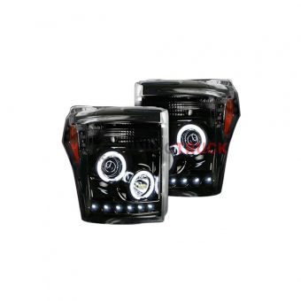 Ford Superduty 11-16 F250/F350/F450/F550 PROJECTOR HEADLIGHTS w/ CCFL HALOS & DRL - Smoked / Black