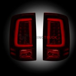 Dodge 09-14 RAM 1500 & 10-14 RAM 2500/3500 OLED TAIL LIGHTS (Replaces Factory OEM Halogen Tail Lights) - Dark Red Smoked Lens