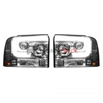 Ford Superduty 05-07 F250/F350/F450/F550 PROJECTOR HEADLIGHTS w/ Ultra High Power Smooth OLED HALOS & DRL - Clear / Chrome