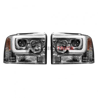 Ford Superduty 05-07 F250/F350/F450/F550 PROJECTOR HEADLIGHTS w/ Ultra High Power Smooth OLED HALOS & DRL - Clear / Chrome